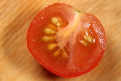 High angle view of strawberry on table