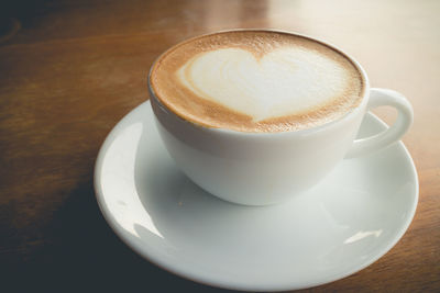 High angle view of cappuccino on table