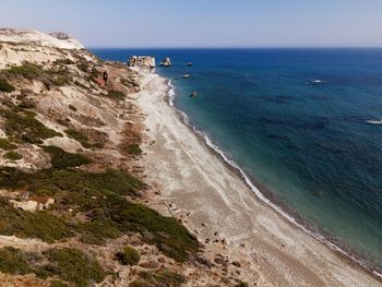 High angle view of buildings along the coastline in paphos