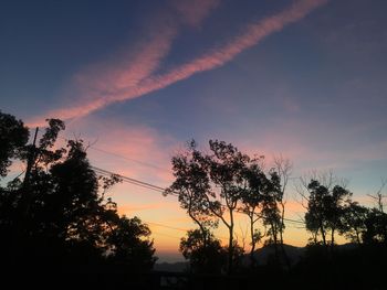 Low angle view of silhouette trees against dramatic sky