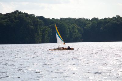 Boat sailing in river