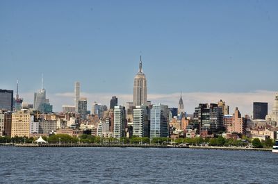 View of cityscape against clear sky