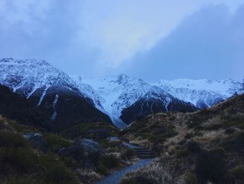 Scenic view of snowcapped mountains against sky