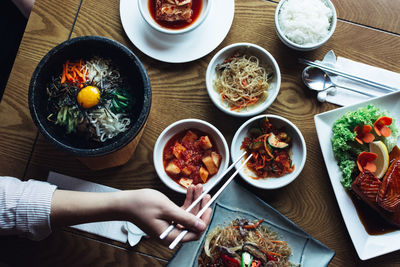 High angle view of food on table