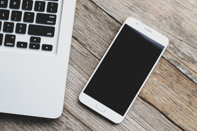 High angle view of laptop on table