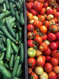 High angle view of tomatoes for sale at market