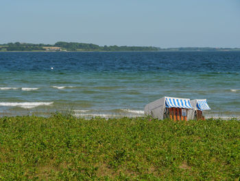 Scenic view of sea against clear sky