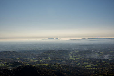 High angle view of land against sky