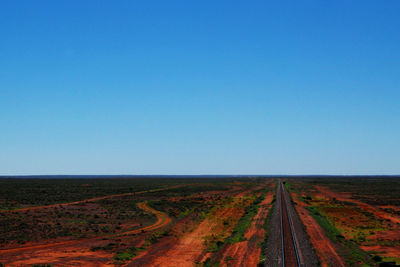 Scenic view of agricultural field against clear blue sky