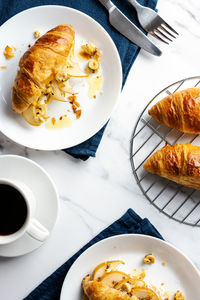 High angle view of breakfast served on table