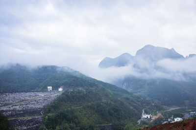 High angle view of mountains against sky