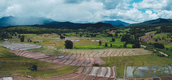 Scenic view of landscape against cloudy sky