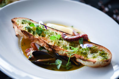 Close-up of meal served in plate