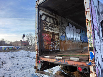 Abandoned train against sky