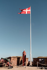 Low angle view of flag flags against clear sky