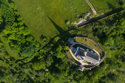 High angle view of church. valeni, romania