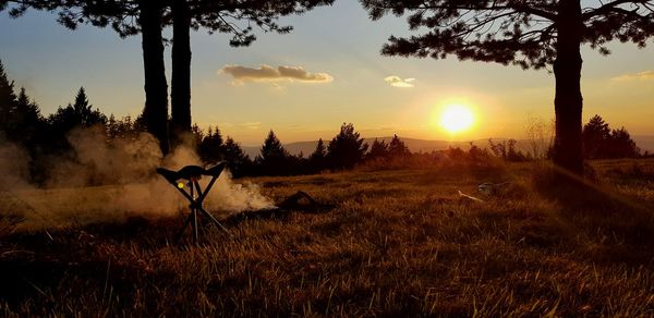 Scenic view of field against sky during sunset