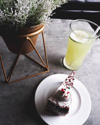 High angle view of dessert on table