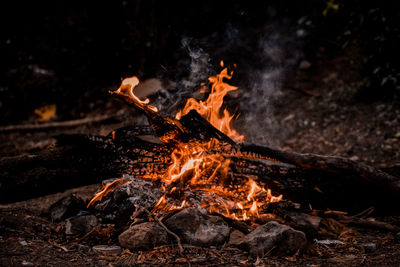 Close-up of bonfire on field