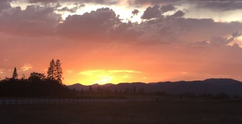 Scenic view of silhouette field against sky during sunset