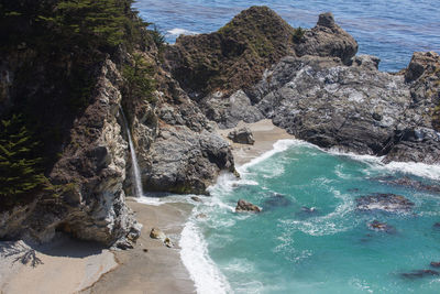 High angle view of rocks on beach