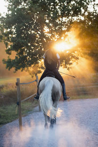 Teenage girl riding horse