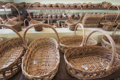 Wicker basket for sale at market stall