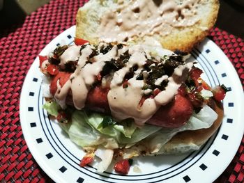 High angle view of food in plate