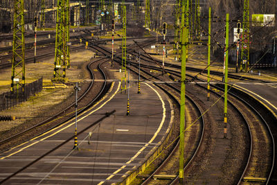 High angle view of railroad tracks in city