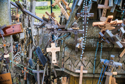 Close-up of rusty tied up of metal structure