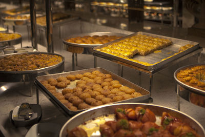 High angle view of food on table at store