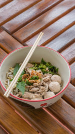 High angle view of food in bowl on table