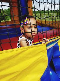 Portrait of girl at bouncy castle