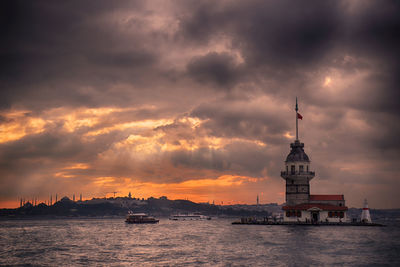 Scenic view of sea against sky during sunset. maiden tower in istanbul