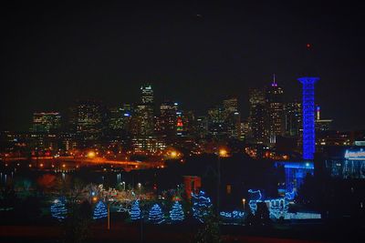 Illuminated cityscape at night