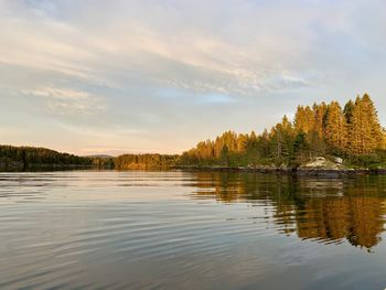 Scenic view of lake against sky during sunset