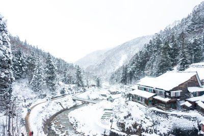 Scenic view of snow covered mountains against sky