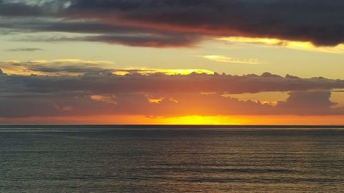 Scenic view of sea against dramatic sky