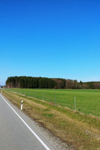 Scenic view of field against clear blue sky