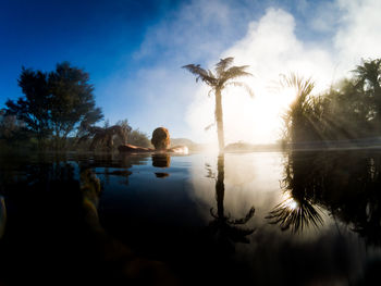 Woman in an pool in the mornig