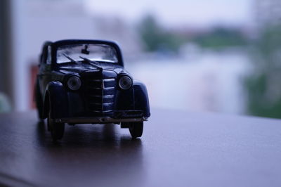 Close-up of toy car on table