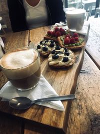 High angle view of breakfast on table