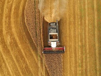 Directly above shot of agricultural machinery on field