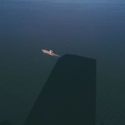 Airplane flying over sea