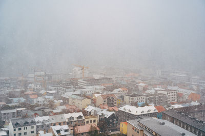 High angle view of townscape against sky during winter