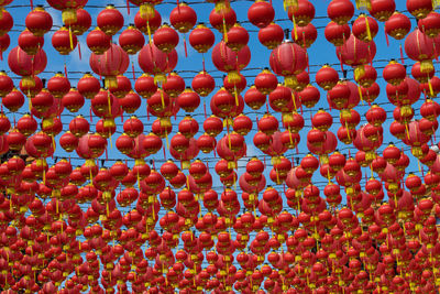 Low angle view of multi colored lanterns hanging