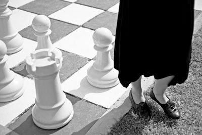 High angle view of chess playing on table