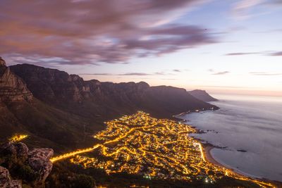 Scenic view of mountains against sky during sunset