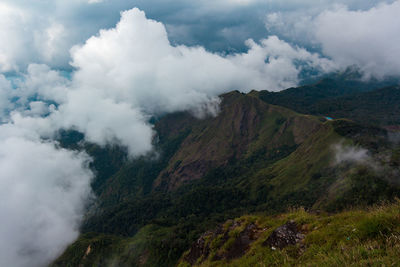 Panoramic view of volcanic landscape against sky