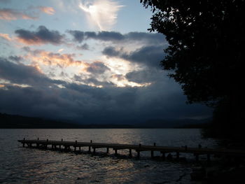 Scenic view of lake against cloudy sky